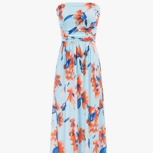 Strapless Floral Maxi Dress - Blue and Orange